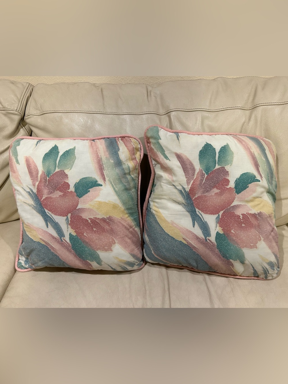 Croscill Floral Watercolor Accent Pillow Pair in Pink, Teal & Cream size 16”x16”